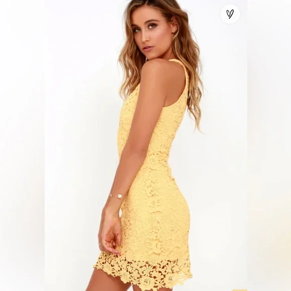 Lulus Love Poem Yellow Lace Mini Dress - size small - Picture 3 of 8